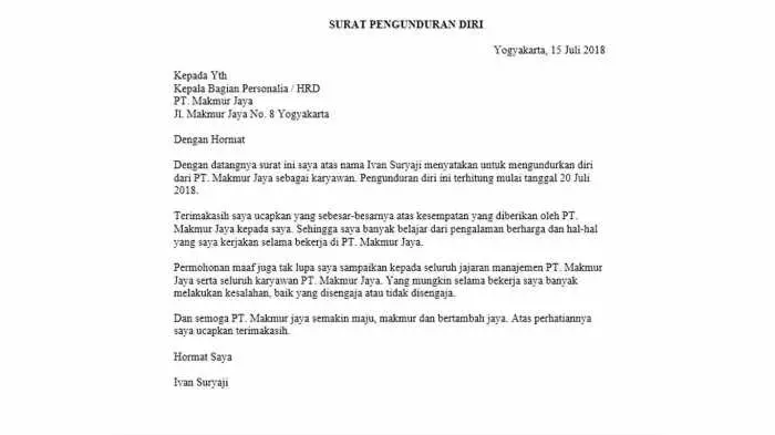 contoh surat resign kerja yang baik dan benar 4